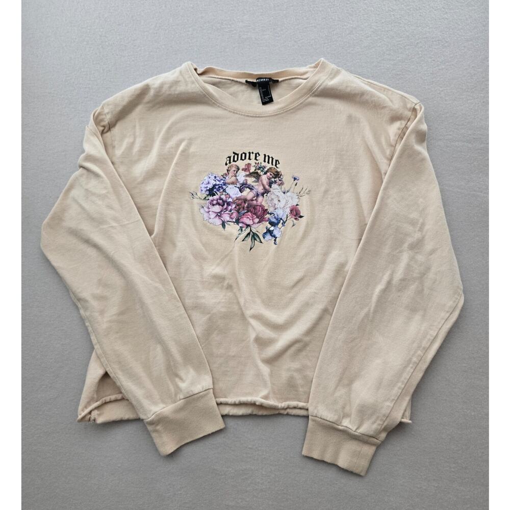 Forever21 Adore Me Sweater Top Womens Small Beige Crew Neck Long Sleeve Pullover